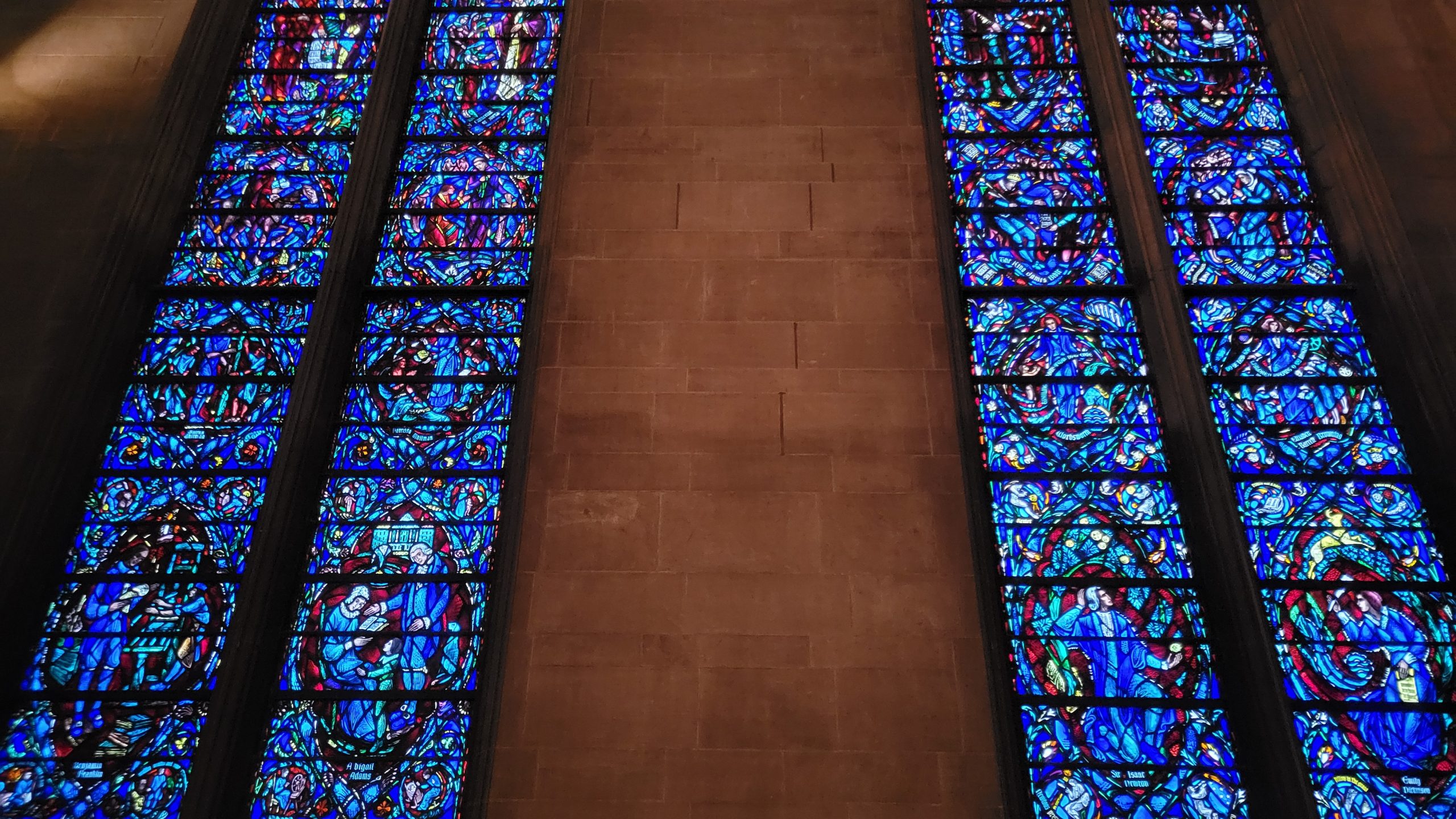 tall stained glass windows in Heinz Memorial Chapel